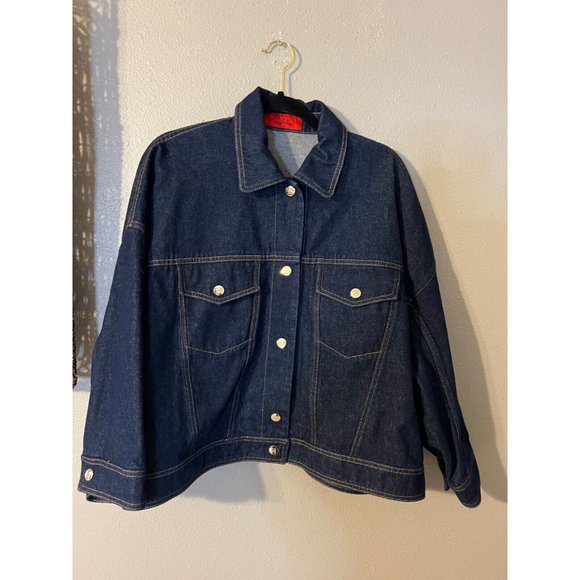 Carolina Herrera Jean Jacket Blue L Large Cotton Denim Classic Washable NEW - Picture 2 of 13